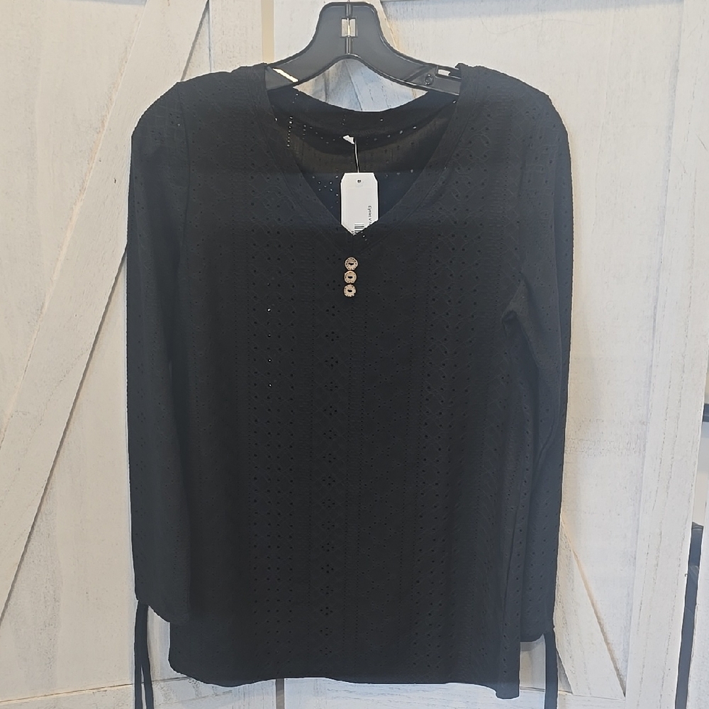 Black Eyelet Long Sleeve Top